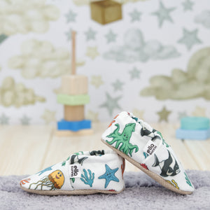 Ella Bonna Non-Slip Sole Sea Animals Patterned Baby Booties, Home Boot Slippers Nursery Shoes