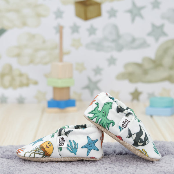 Ella Bonna Non-Slip Sole Sea Animals Patterned Baby Booties, Home Boot Slippers Nursery Shoes