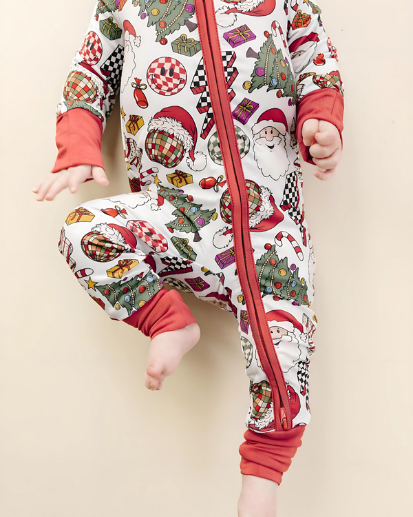 Bamboo Zip Romper | Retro Christmas