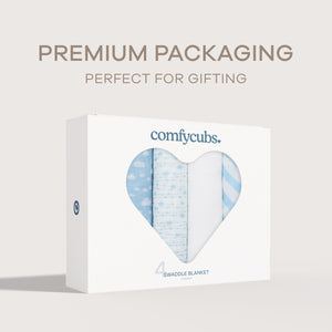 Muslin Swaddle Blankets in Blue, 4 Pack