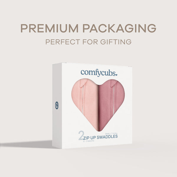 Easy Zipper Swaddle Blankets in Blush and Mauve, perfect for cozy and stylish baby sleep.