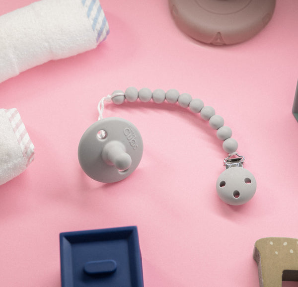 Pacifier Clips in Grey, 2 Pack