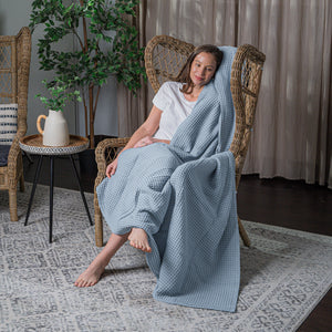 Adult Waffle Blankets in Pacific Blue