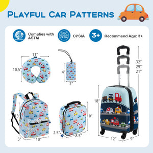 5 Piece Kids Luggage Set with Backpack  Neck Pillow  Name Tag  Lunch Bag-Blue