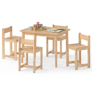 5-Piece Kids Table and Chairs Set Solid Rubber Wood Toddler Activity Table