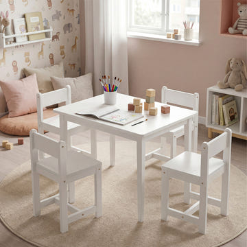5-Piece Kids Table and Chairs Set Solid Rubber Wood Toddler Activity Table