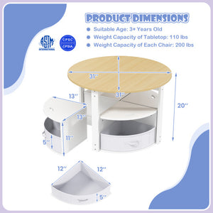 5 Piece Toddler Round Nesting Table with 4 Storage Stools for Activity-Natural