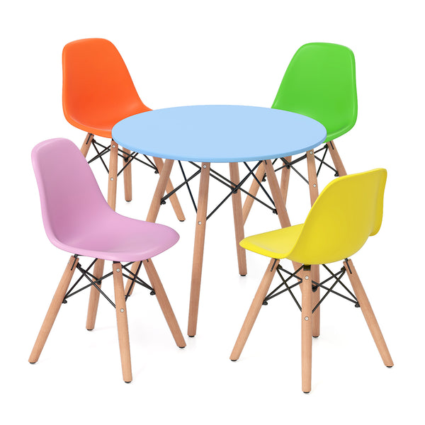 5-piece kids mid-century modern table and chairs set, stylish and functional for playtime and learning.