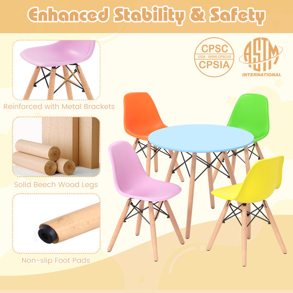 5-piece kids mid-century modern table and chairs set, stylish and functional for playtime and learning.