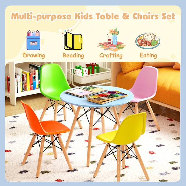 5-piece kids mid-century modern table and chairs set, stylish and functional for playtime and learning.