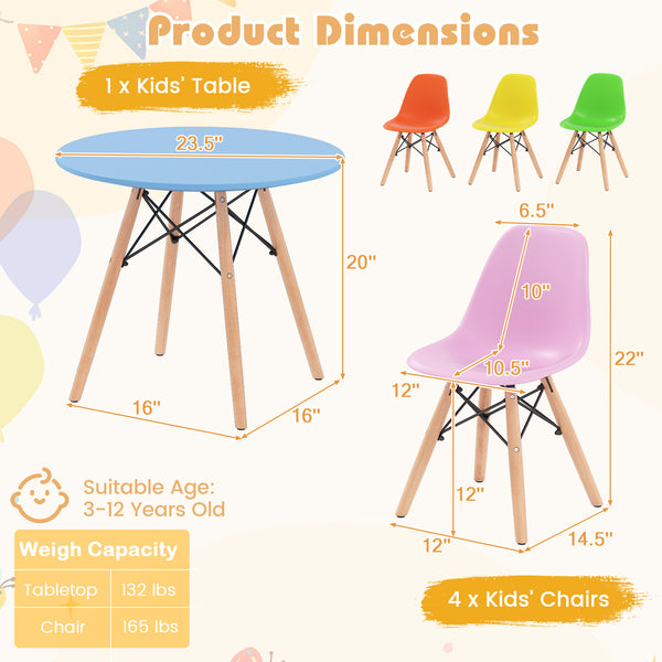 5-piece kids mid-century modern table and chairs set, stylish and functional for playtime and learning.