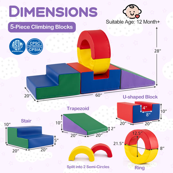 5 Pieces Kids Climbing Toys with PU Leather Cover - Indoor & Outdoor