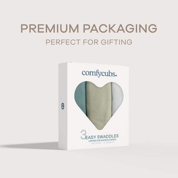 Easy Swaddle Blankets with Zipper in Stone, Sage, Azul