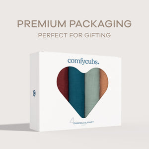 Muslin Swaddle Blankets in Wine, Neptune, Fern, Caramel, 4 Pack