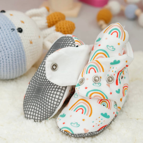 Organic Cotton Baby Booties, Non-Slip Sole, Cotton Newborn Booties Home Nursery Shoes, Rainbow