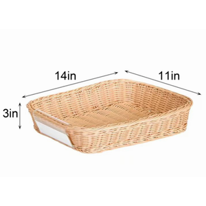 Shallow Classroom Storage Basket – Wide Woven Shelf Bin (14" x 11" x 3") - 4 Pack
