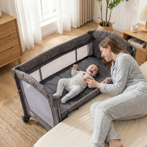 5-in-1 Bedside Bassinet with Diaper Changer and Mattress-Gray