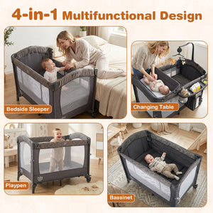 5-in-1 Bedside Bassinet with Diaper Changer and Mattress-Gray