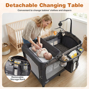 5-in-1 Bedside Bassinet with Diaper Changer and Mattress-Gray