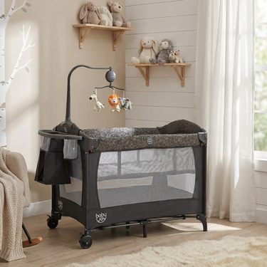 5-in-1 Gray Bedside Bassinet with Diaper Changer and Mattress for babies, perfect for safe and convenient sleeping.