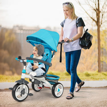 5-in-1 detachable baby stroller tricycle with round canopy for infants and toddlers, perfect for outdoor adventures.