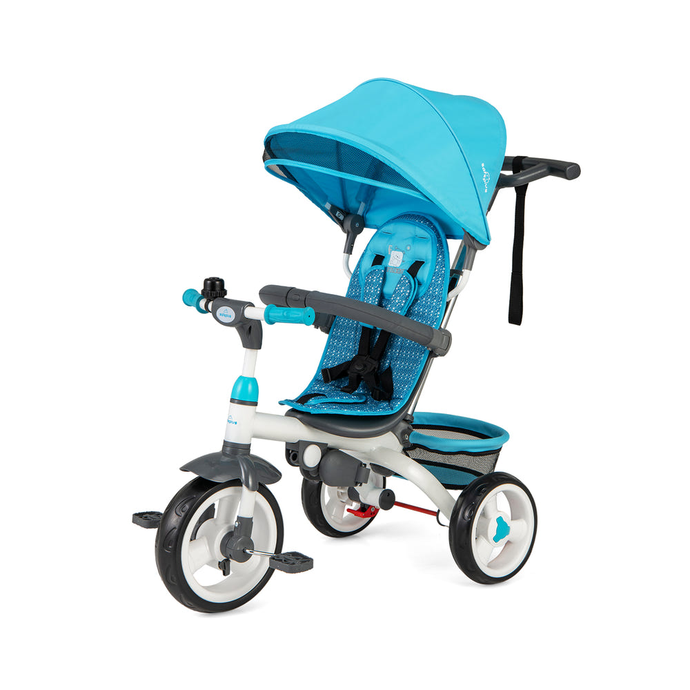 5-in-1 detachable baby stroller tricycle with round canopy for infants and toddlers, perfect for outdoor adventures.