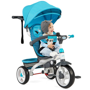 5-in-1 detachable baby stroller tricycle with round canopy, viewed from angle 3, perfect for outdoor adventures.