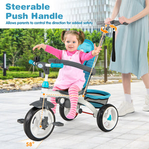 5-in-1 detachable baby stroller tricycle with round canopy, angled view showcasing design and functionality.