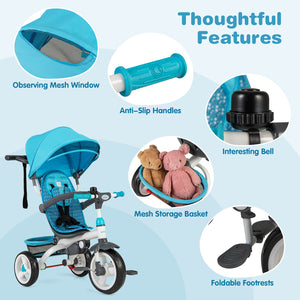 5-in-1 detachable baby stroller tricycle with round canopy, viewed from angle 7, perfect for outdoor adventures.