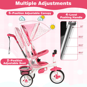 5-in-1 detachable baby stroller tricycle with round canopy, viewed from angle 16, perfect for outdoor adventures.