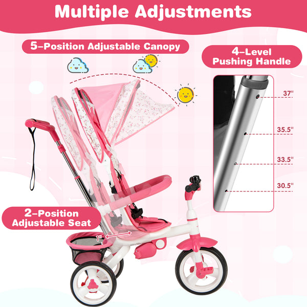 5-in-1 detachable baby stroller tricycle with round canopy, viewed from angle 16, perfect for outdoor adventures.