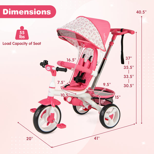 5-in-1 detachable baby stroller tricycle with round canopy, designed for comfort and versatility.