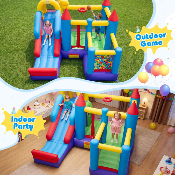 4-in-1 Kids Bouncer with Long Slide and Jumping Area for Yard and Lawn with 680W Blower