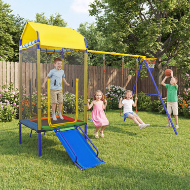 5-in-1 Kids Swing Set for Backyard with Heavy-duty Metal Swing Stand