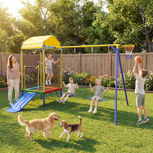 5-in-1 Kids Swing Set for Backyard with Heavy-duty Metal Swing Stand