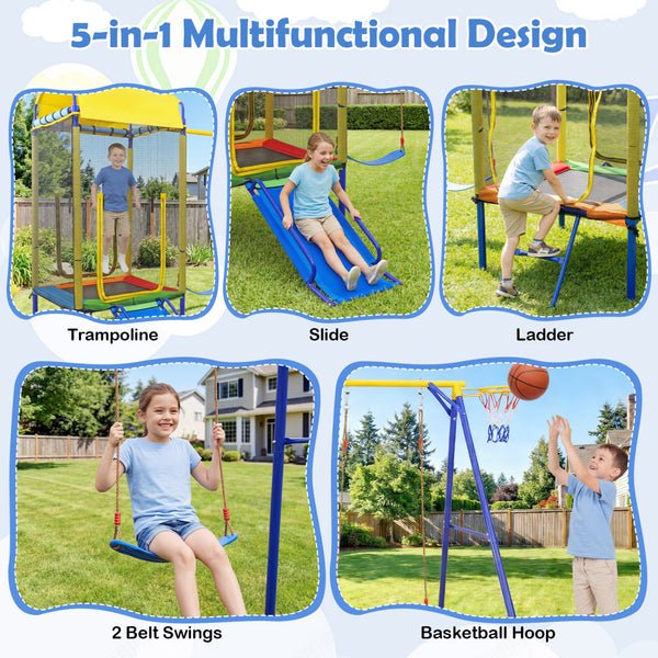 5-in-1 Kids Swing Set for Backyard with Heavy-duty Metal Swing Stand