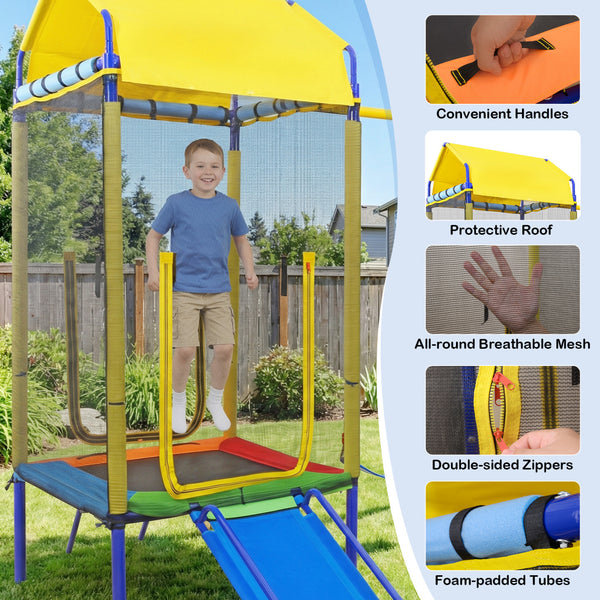5-in-1 Kids Swing Set for Backyard with Heavy-duty Metal Swing Stand