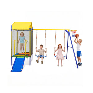 5-in-1 Kids Swing Set for Backyard with Heavy-duty Metal Swing Stand