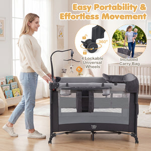 5 in 1 Portable Baby Pack and Play with Music Box and Hanging Toys