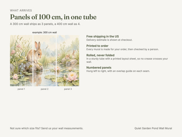 Watercolor Quiet Garden Pond Bunny Wall Mural, image 8