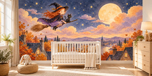 Watercolor Little Witch Halloween Wall Mural, image 1