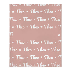 Personalize the Name Pattern toddler minky blanket in blush with your baby's name