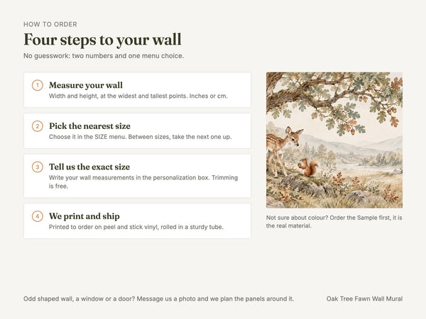 Watercolor Oak Tree Fawn Wall Mural, image 5