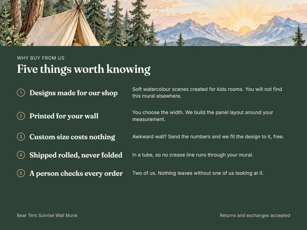 Watercolor Bear Tent Sunrise Camping Wall Mural, image 10