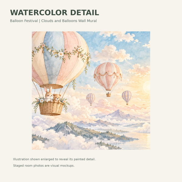 Watercolor Hot Air Balloon Festival Wall Mural, image 4
