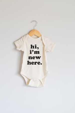 Hi, I'm New Here Baby Onesie in Cream, Baby Bodysuit, Baby Gift