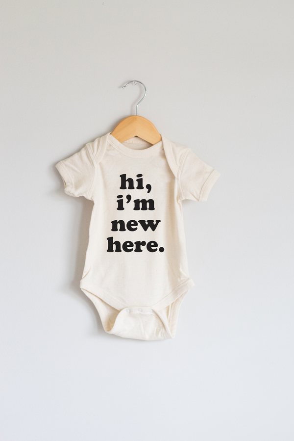 Hi, I'm New Here Baby Onesie in Cream, Baby Bodysuit, Baby Gift