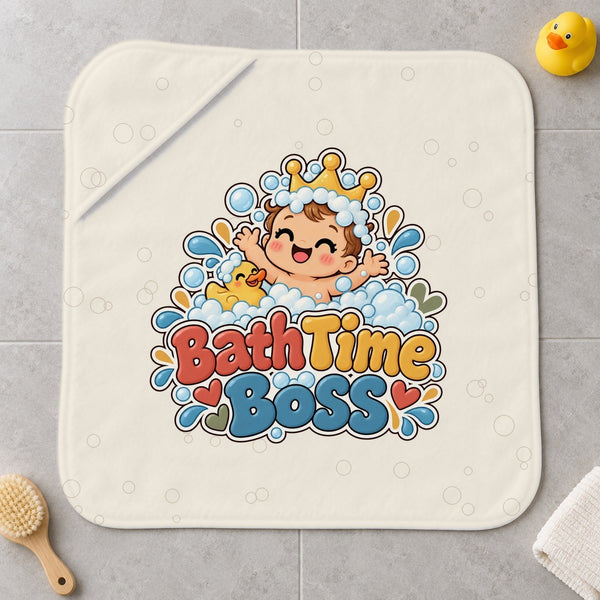 Bath Time Boss kids hooded bath towel laid flat
