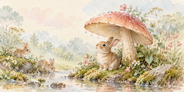Watercolor After the Rain Bunny Wall Mural, image 3