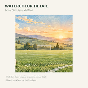 Watercolor Sunrise Pitch Soccer Wall Mural, image 4